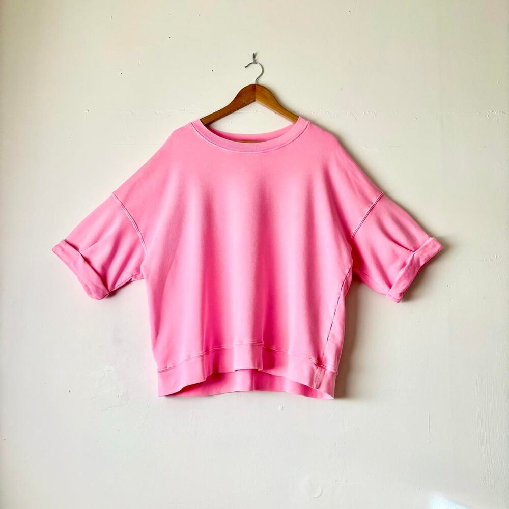 $179 Xirena Pink Short Sleeve Trixie Sweatshirt USA Made Dopamine Loungewear XL